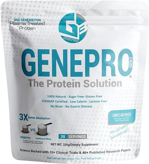 Genepro Unflavored Protein Powder - New Formula - Lactose-Free, Gluten-Free, & Non-GMO Whey Isolate Supplement Shake (3rd Generation, 30 Servings)